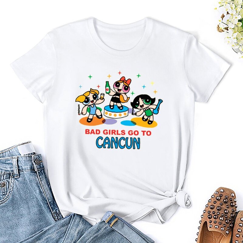 Bad Go To Cancun 여성용 티셔츠, 귀여운 상의, 흰색 티셔츠, 여름 옷