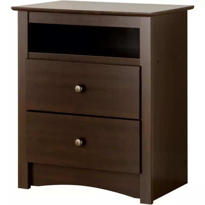 2 Drawer Nightstand Elegant Bedroom Furniture, Bedside Table with Open Shelf, 23.25"W x 16"D x 28"H, Espresso furniture bedroom