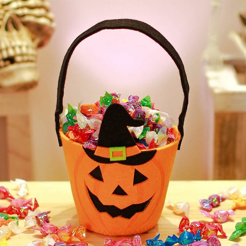 Bolsa de dulces de Halloween de gran capacidad con asa, bolso de calabaza de truco o trato, cesta de regalo para el día de Halloween feliz