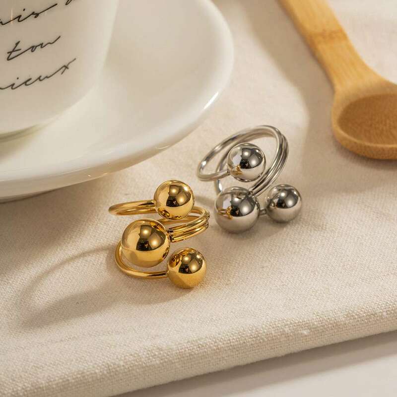 Gold Color Balls Globe Shape Rings For Women Unisex Simple Creative Design Adjustable Stainless Steel Ring Jewelry Anillos Gifts