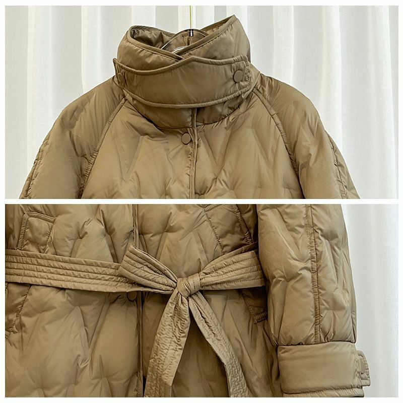 Mantel bulu angsa untuk wanita, mantel musim dingin longgar kerah berdiri modis dan taman unik 2024, pakaian baru K11