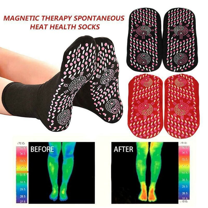 Kaus kaki Terapi magnetik turmalin 2 buah/pasang, kaus kaki terapi magnetis pemanasan otomatis, kaus kaki pereda nyeri, kaus kaki pemanas sendiri untuk pria dan wanita
