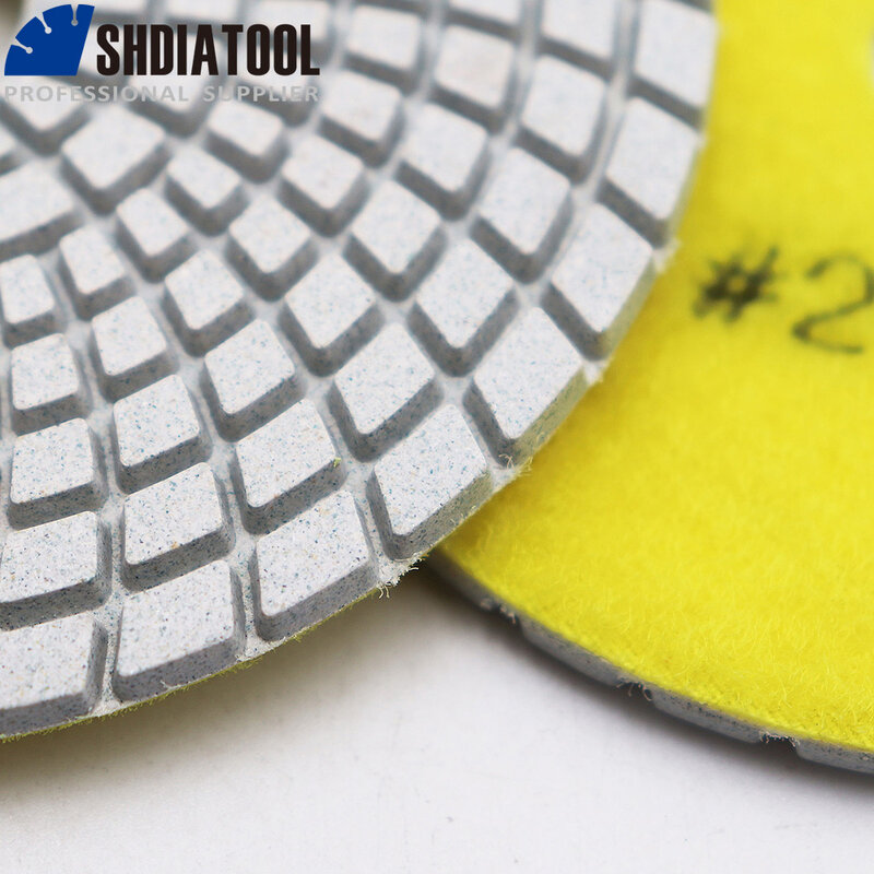 SHDIATOOL 6pcs 4" #200 Diamond Flexible Wet Polishing Pads For Stone Ceramic Tile White Bond Stone Sanding Discs Diameter 100mm