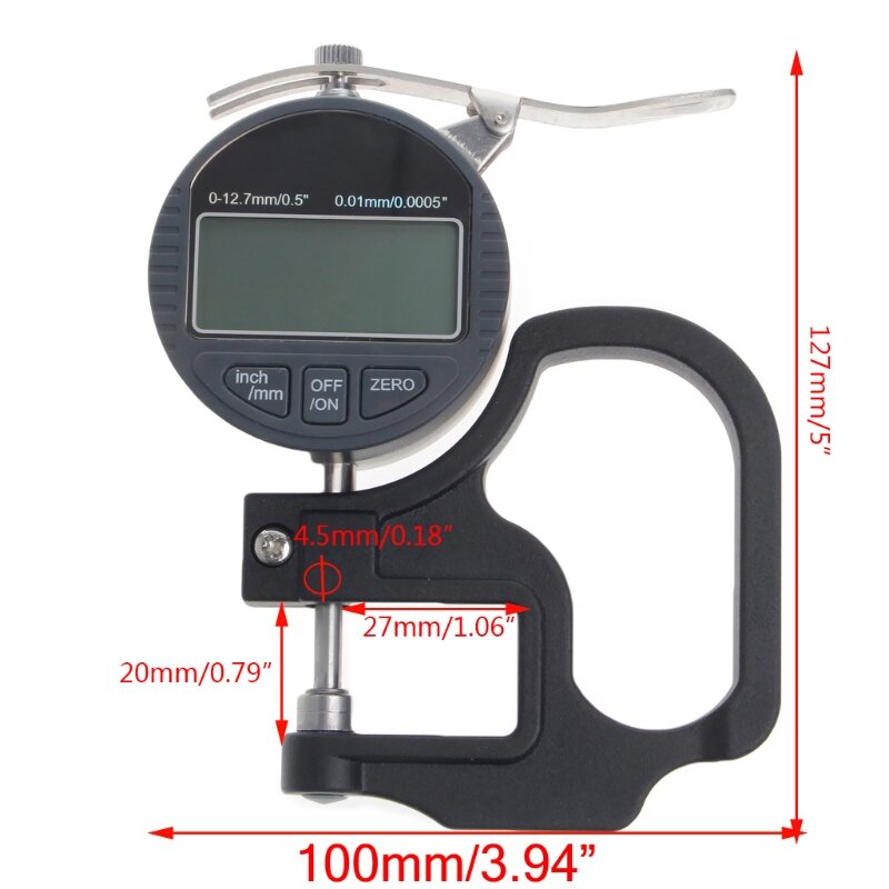 Micrómetro electrónico 0-12,7 mm, medidor espesor digital, medidor profundidad 0,01 mm