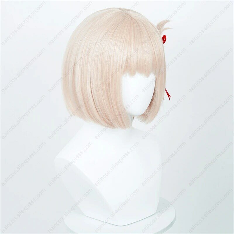 Anime Nishikigi Chisato Cosplay Wig, Perucas Curtas Resistentes ao Calor, Cabelo Sintético, Dourado Claro, 30cm