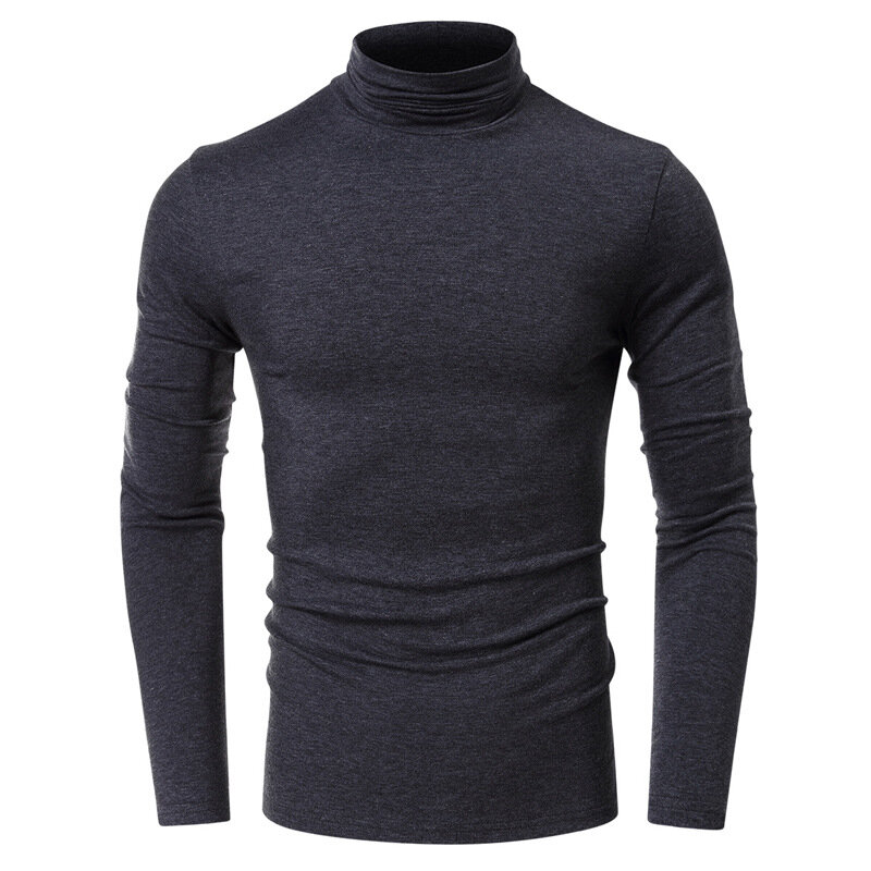 Mężczyźni Solid Color swetry na co dzień topy odzież męska jesień męska golf prosta koszula z długim rękawem Slim t-shirty MY685
