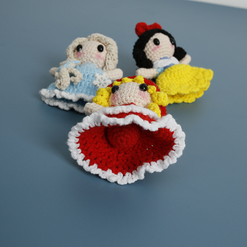 Princess Series Hand Woven Doll DIY Wool Crochet Cartoon Cute Mobile Phone Car Key Chain or Backpack Pendant