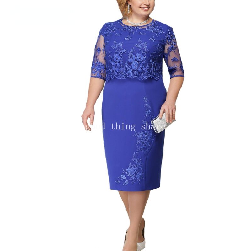 Summer Autumn Dress Elegant Lace Dress Female Blue Evening Party Dresses vestido Big Size Rimiut Plus Size 5XL 4XL Women
