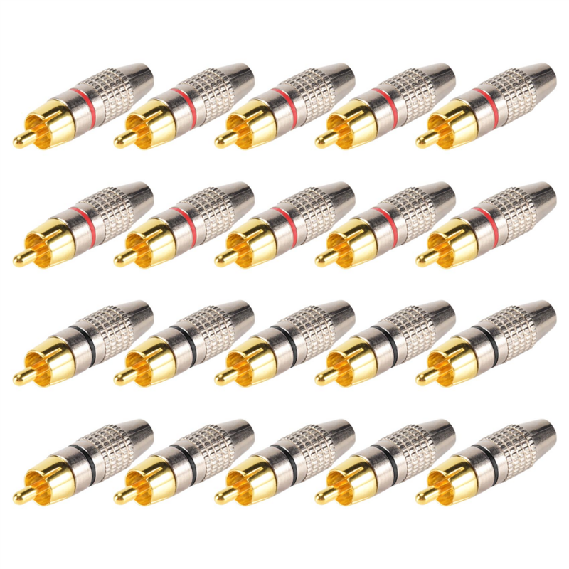 20 Pcs RCA Plug Audio Video Locking Cable Connector Gold Plated