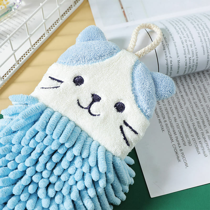 Toalla de mano de chenilla de secado rápido para baño, paño de cocina con patrón de gato, personalizable, venta al por mayor
