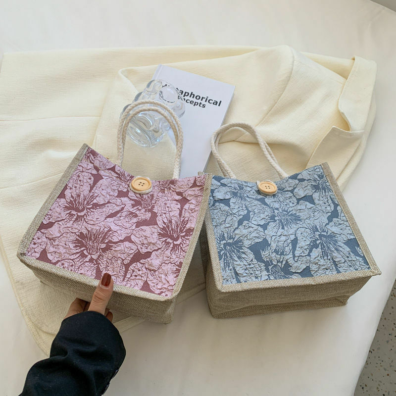 2022 Холщовая Сумка с цветами, льняные женские уличные сумки для обеда, женская сумка-тоут для еды, мини-сумка для путешествий Bento