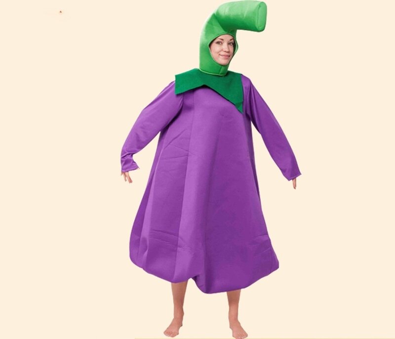 Cosplay kostum pesta makanan dewasa ungu terong karnaval alat peraga Halloween