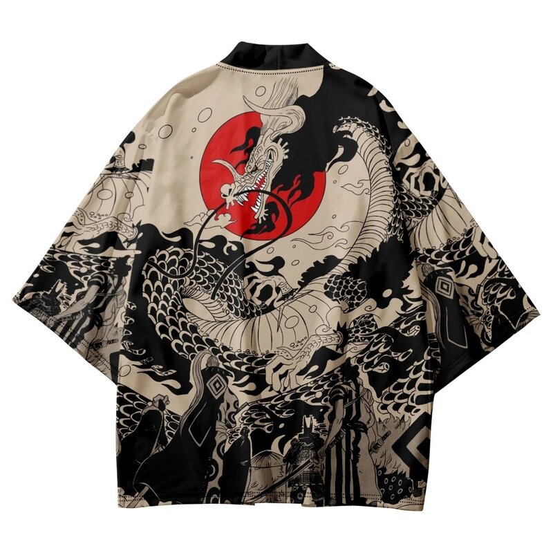 Tradycyjne samurajskie Kimono męskie japońskie Anime nadruk ze smokiem Cosplay Haori damskie kardigan Yukata koszula letnia szata
