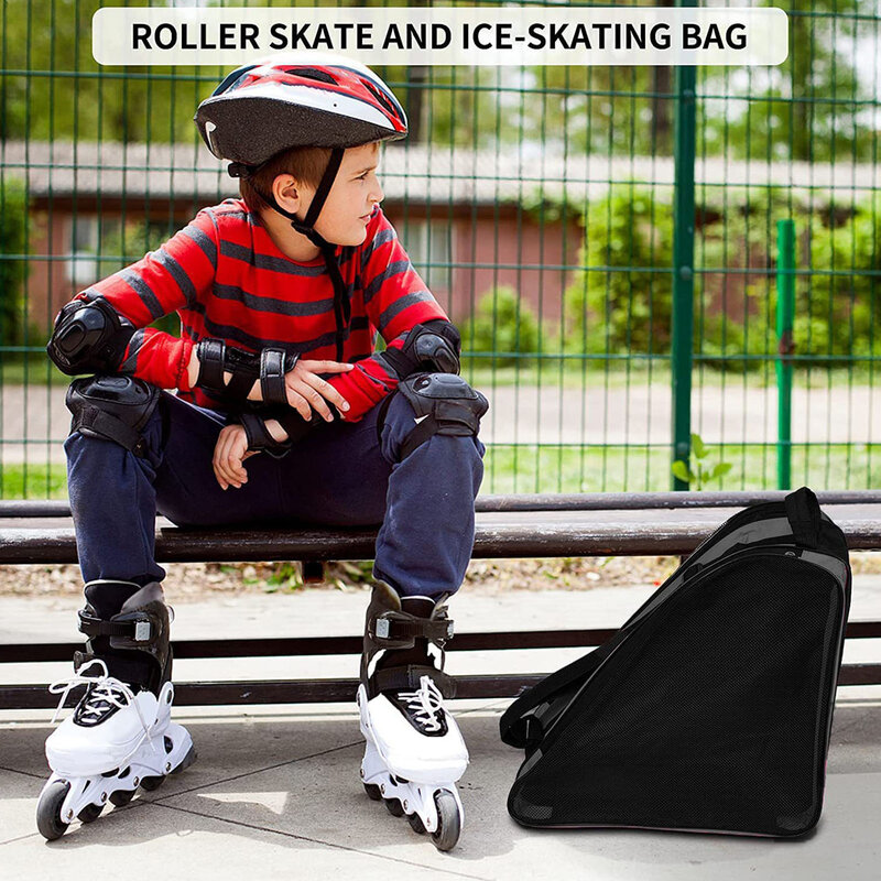 Borsa per pattinaggio a rotelle borsa per pattini a ghiaccio Unisex con tracolla regolabile borsa per pattinaggio su ghiaccio con tasche a tre strati di capacità per Carr