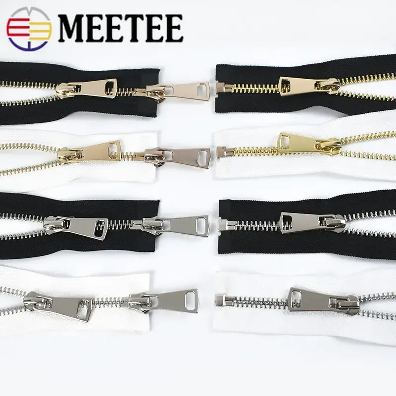 Meetee-Zíper de metal com extremidade aberta, deslizadores simples e duplos, zíperes longos, jaqueta e casaco, acessórios de costura DIY, 5 #, 60-150cm