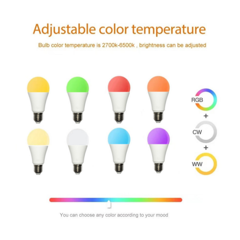 Vnczzo – ampoule LED intelligente Bluetooth, 15W, E27, RGB + CW + WW, lampe à couleur changeante, Compatible avec IOS et Android