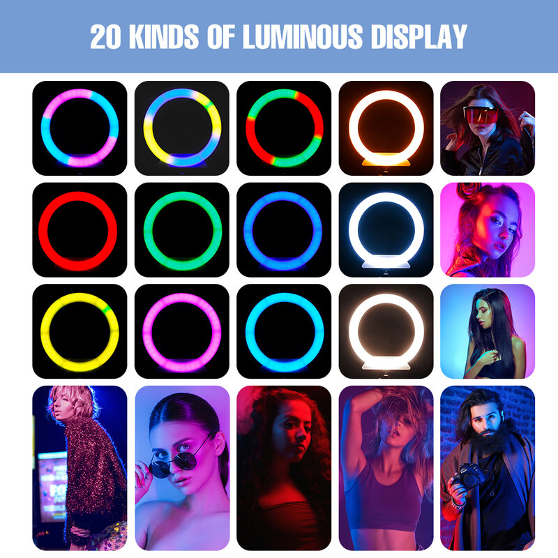 LED RGB 링 라이트, 사진 조명, 밝기 조정 링 라이트, 밝기 조절, 원 필 조명 스탠드, 비디오 셀카 라이트