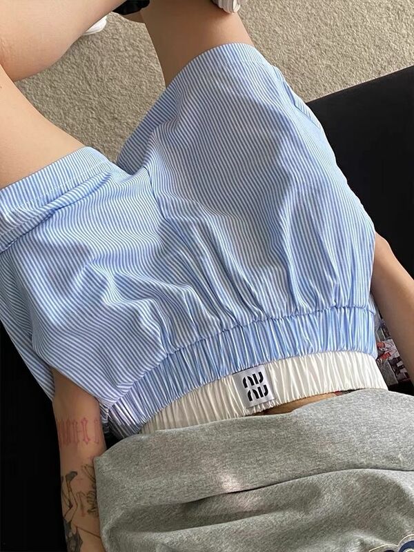 HOUZHOU Y2k pantaloncini Patchwork a righe per le donne Casual larghi elastici in vita pantaloni corti femminili stile coreano Harajuku Fashion Retro