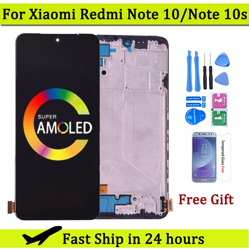 6.43 "Super AMOLED สำหรับ Xiaomi redmi Note 10จอแสดงผล LCD พร้อมหน้าจอสัมผัสชุดเครื่องอ่านพิกัดสำหรับ Redmi Note10S จอแสดงผล M2101K7AG