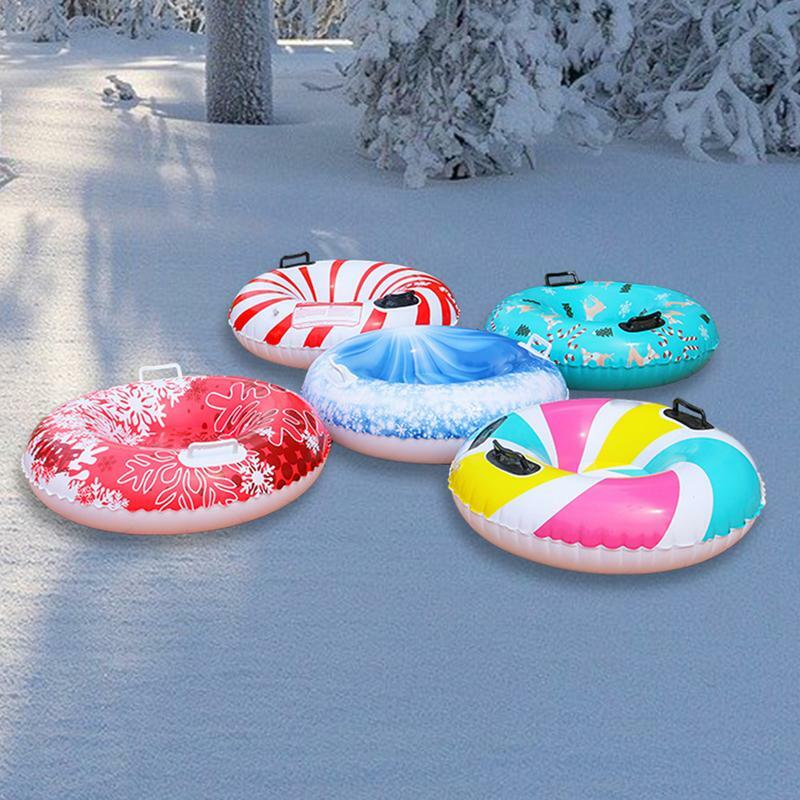 Inflatable Snow Tube Sledge Winter Snow Tube Kids Adults Sledding Sleigh Foldable Outdoor Inflatable Snow Sled with 2 Handles