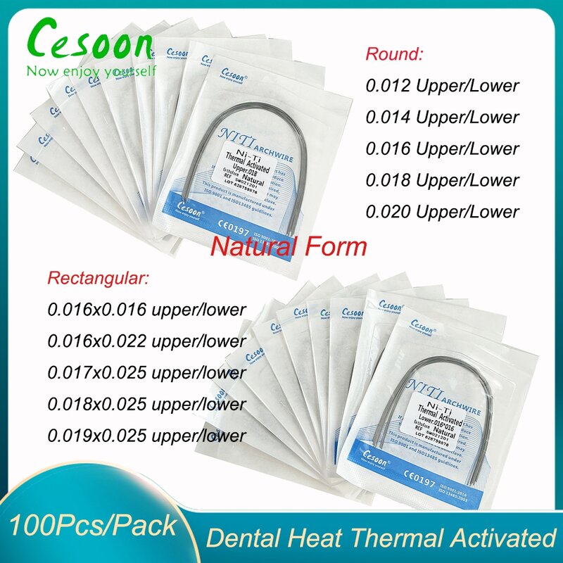 100Pcs/10Pack Dental Orthodontic Heat Thermal Activated Niti Arch Wire Round Rectangular Natural Form  Archwire Dentist Material