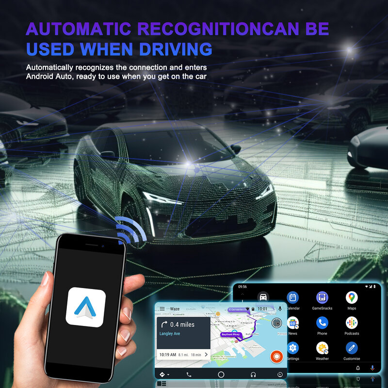Podofo Auto Sem Fio Carplay AI Box, Forte WiFi, Bluetooth, Assistente de Voz, Android, Forte, Ajuste para VW, Audi, Toyota, Honda
