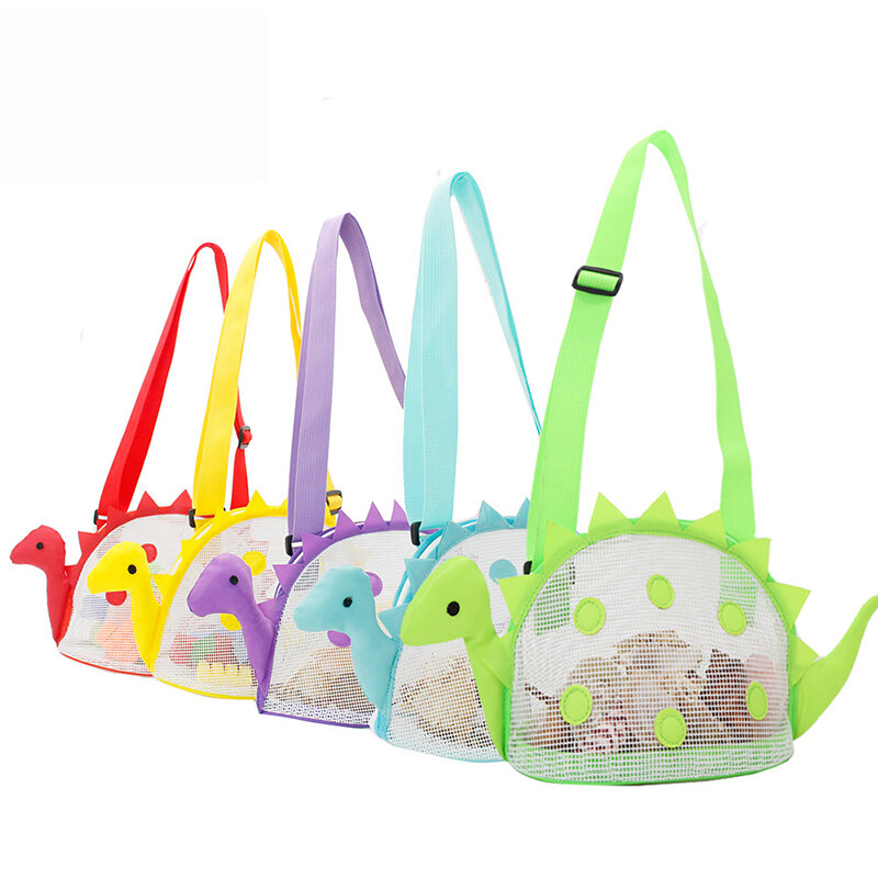 1Pc Children's Beach Bag Toy Bag Big Dinosaur Outdoor Shell Color Mesh Shell Bag Beach Toy Storage Backpack