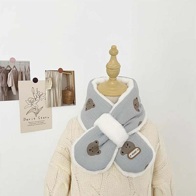 Bufanda cruzada de felpa de oso de diseño de moda para niños, pañuelo de cuello de dibujos animados de estilo coreano cálido, Color sólido, silenciador de lana para niñas