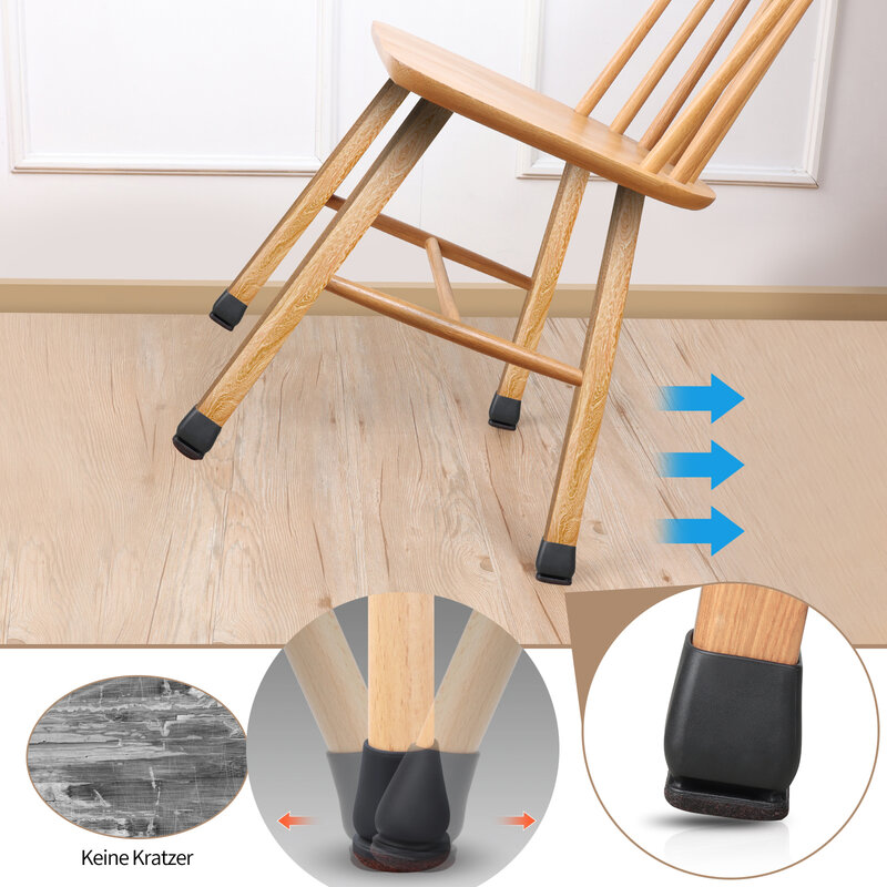 Cadeira Leg Floor Protetores com Whick Wrap Felt Pads, Silicone Cobertura do Pé Móveis, Pés de Mesa Proteger Pisos, 8Pcs