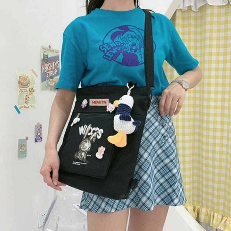 韓国風のキャンバスレディースバッグ,クロスオーバーボディバッグ,学生用バックパック,ショルダーバッグ,複数のポケット