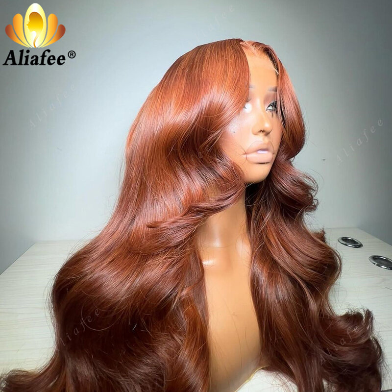 Pelucas de cabello humano con encaje Frontal para mujeres negras, cabello ondulado, jengibre, naranja, 13x6, 13x4, Hd, marrón, prearrancado, cierre 5X7
