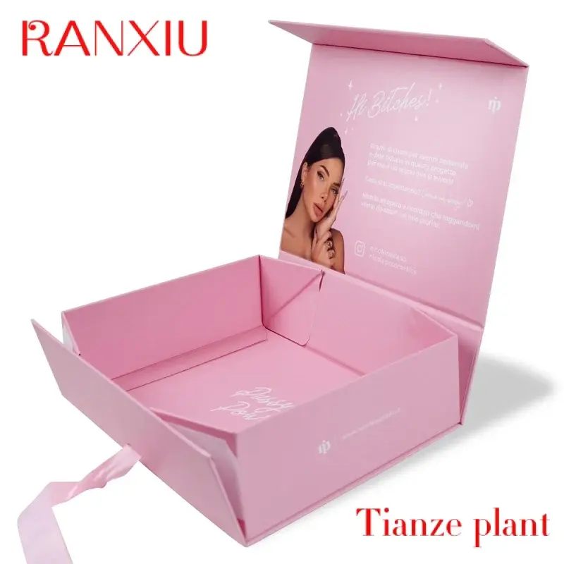 Custom Magnetic Foldable  folding Gift Box With Ribbon Paper  Cosmetic Perfume Gift Box Luxury Package Box