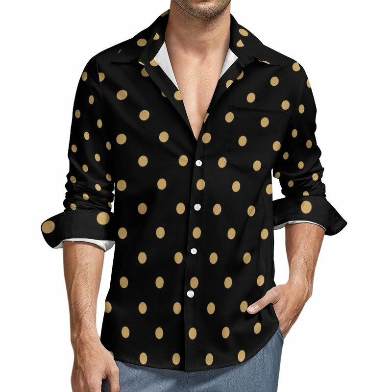 Blusas casuais de manga comprida masculina, estampa vintage elegante, design novidade primavera, roupas grandes, ponto dourado
