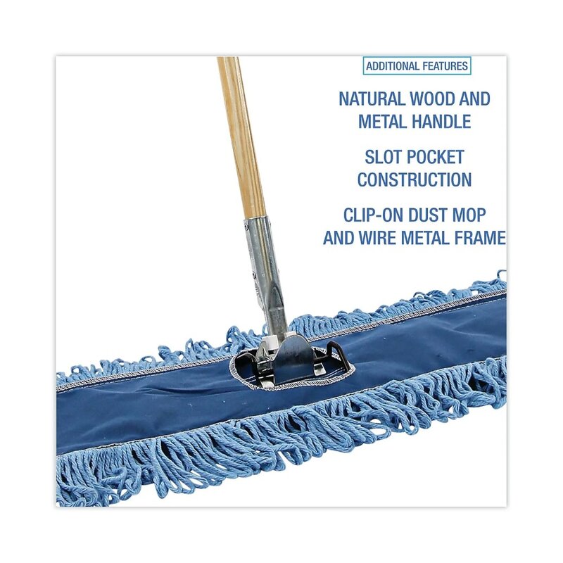 Zestaw do suchego mopowania, niebieska mieszana syntetyczna głowica 36x5, 60 "rączka z naturalnego drewna/metalu