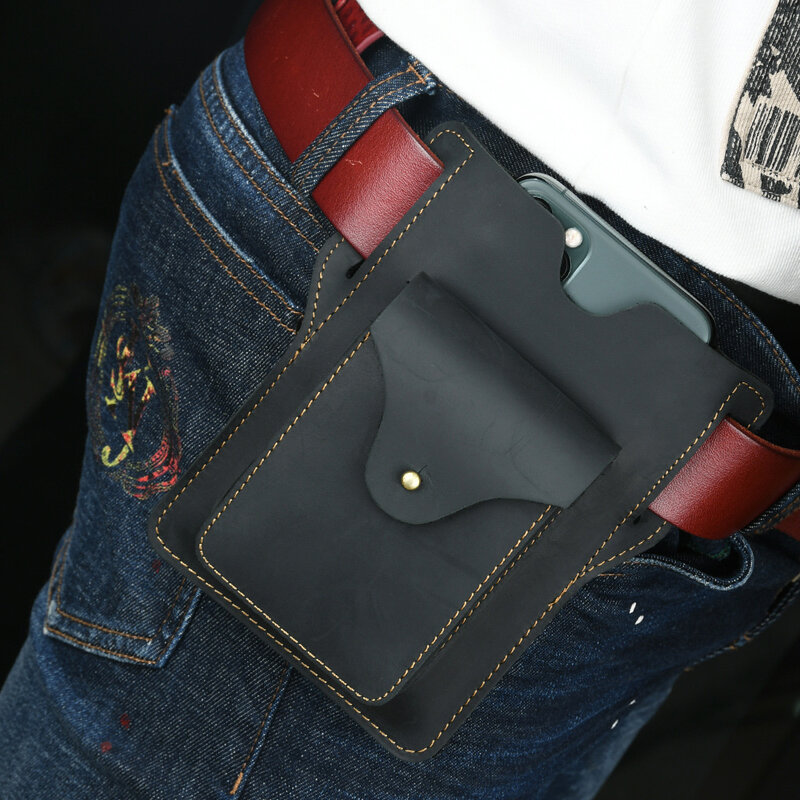 Poches de rangement en cuir véritable pour hommes, poche de sport Portable pour téléphone Portable, ceinture Ultra-mince