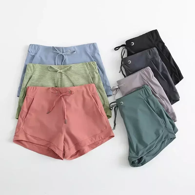 Женские шорты для занятий йогой LU Tummy Control, Капри с карманами для телефона, тренировочные сетчатые простроченные 4-полосные эластичные тканевые шорты