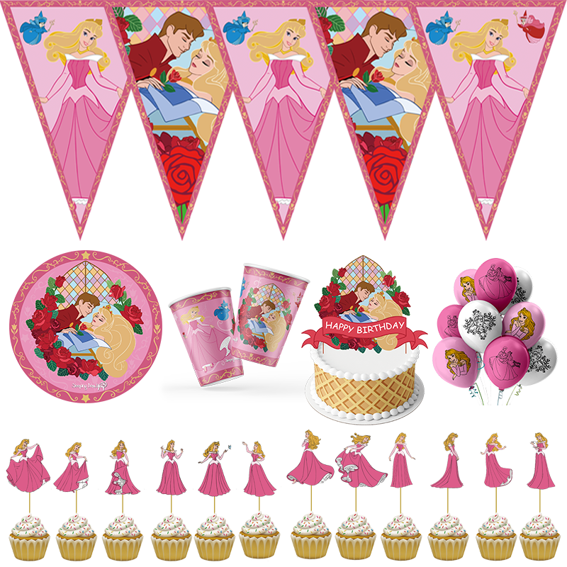 Sleeping Beauty Princess Tableware Birthday Party Decorations Paper Plate Napkin Background Balloon Baby Shower Party Supplies