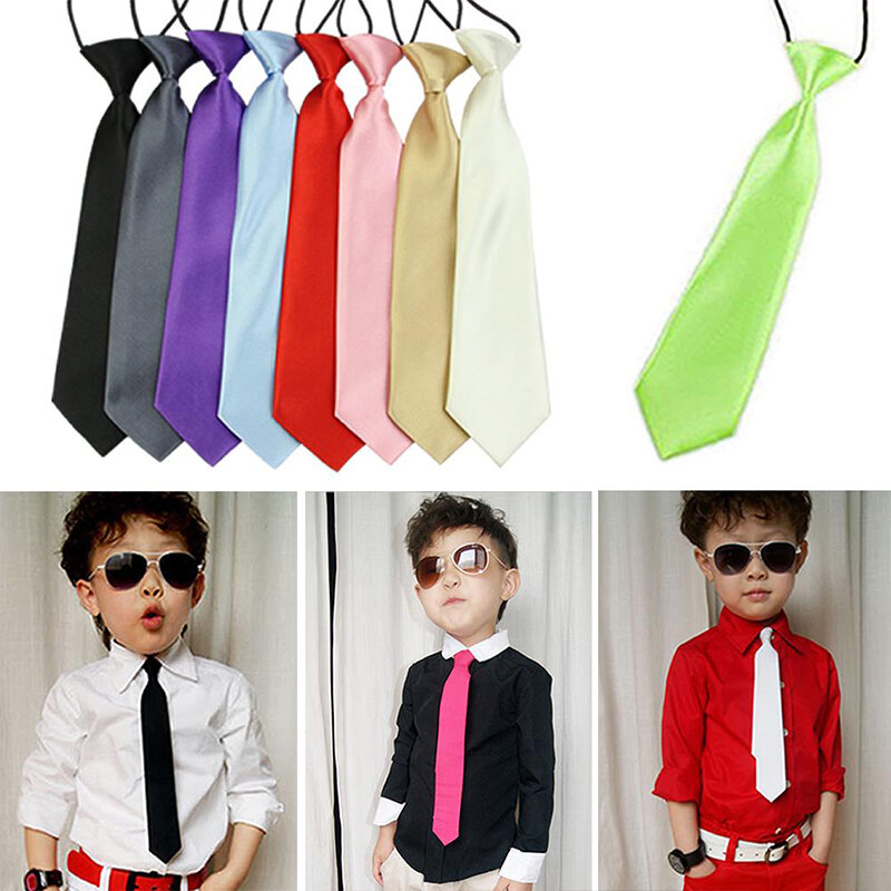 Fashion School Children Neck Tie Solid Color Easy To Wear For Girls Boys Kid Colorful Adjustable Pre-tied Wedding Party Necktie