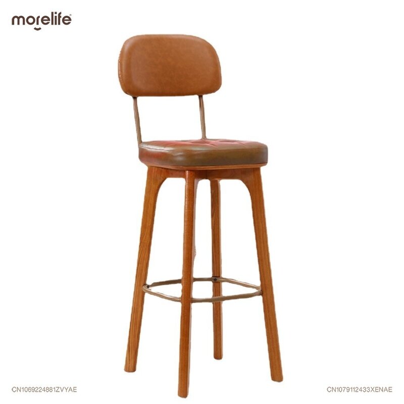 Cadeiras de madeira maciça com fezes altas, nórdico, retro, moderno, minimalista, contador, caixa registradora, encostos, cadeira, luxo acessível