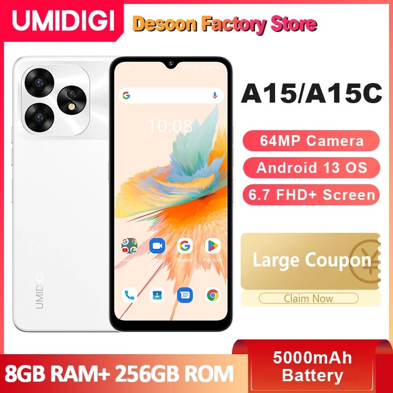UMIDIGI-teléfono inteligente A15 A15C versión Global, Smartphone con pantalla FHD de 6,7 pulgadas, Android 13, 8GB + 256GB, cámara de 64MP, batería de 5000mAh, NFC