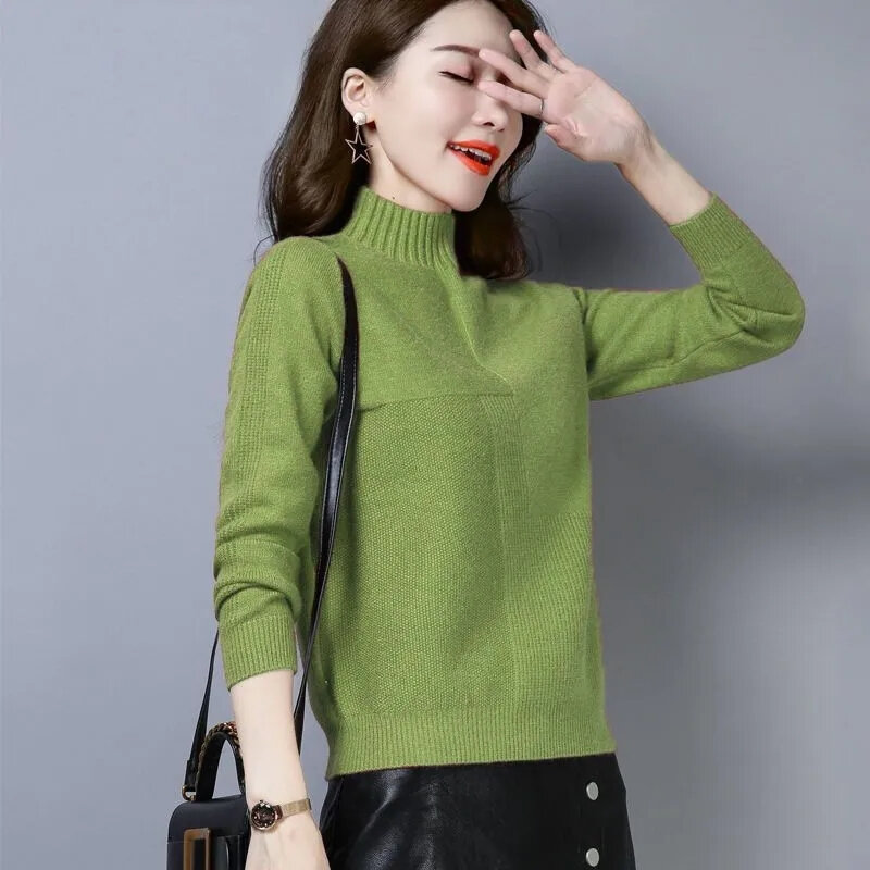 女性用タートルネックタイトニット,ベーシックセーター,韓国の暖かいセーター,伸縮性のあるストレッチセーター,秋冬,2023