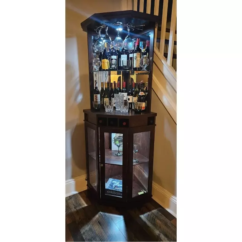 Rosewood Display Cabinet com moldura de madeira e 5 garrafa Wine Rack, Casual Corner Bar, lindo restaurante