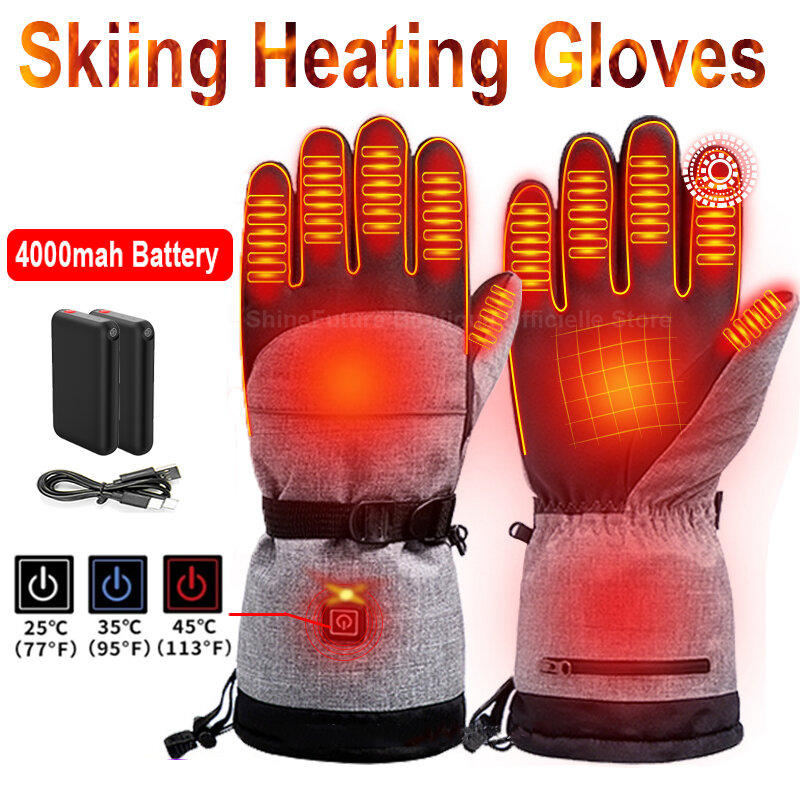 Guantes Térmicos eléctricos de invierno para esquí, manoplas impermeables de algodón con pantalla táctil, calentador de manos, 4000mah