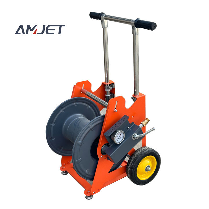 Spray machine coil device, large diameter manual push coil device, sewer cleaning machine, water pipe hose reel
