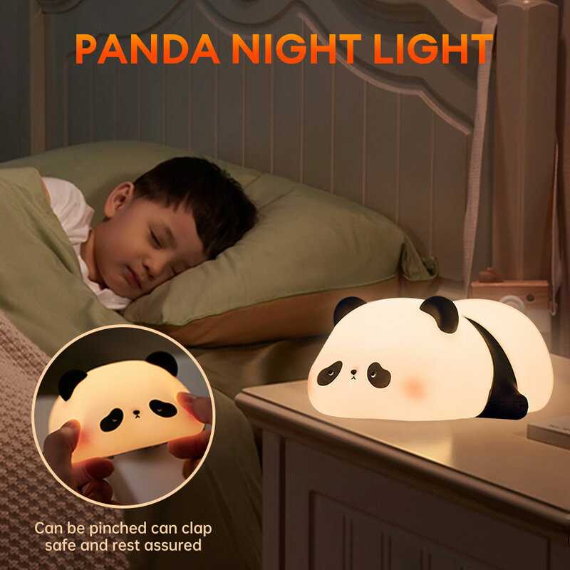 Lámpara LED de silicona con Sensor táctil para niños, recargable por USB Luz Nocturna, bonito Panda, regalo de Navidad y vacaciones