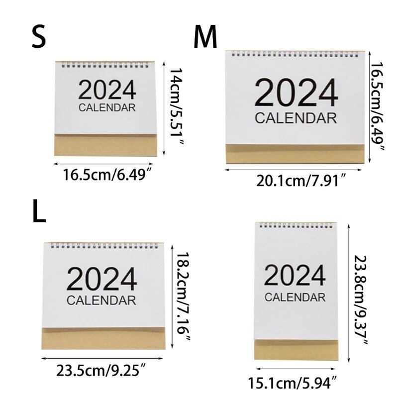 Grote maandelijkse 2024 mini-desktopkalender, dik papier en gelinieerde blokkenkalenders H7EC