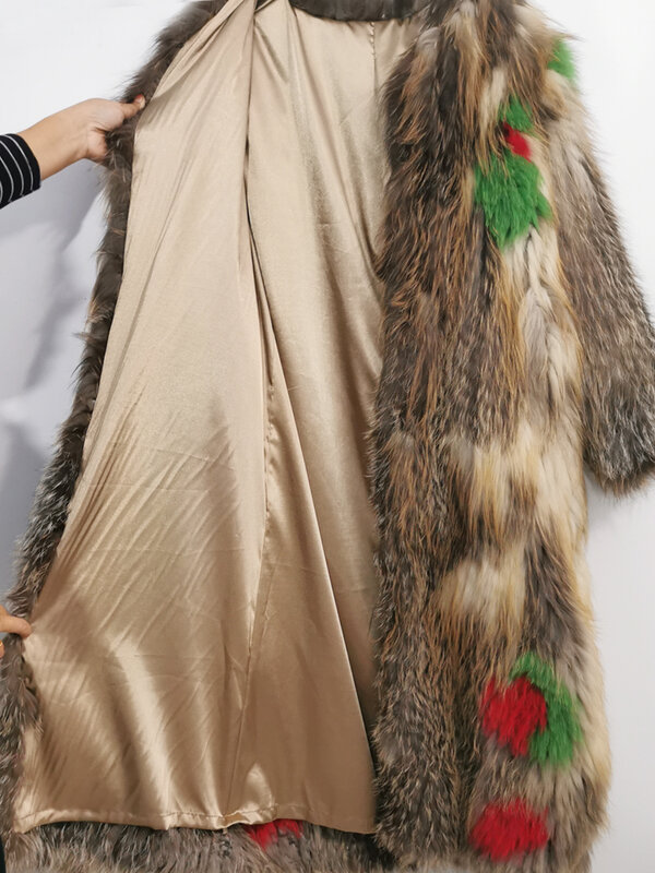 Плетеная куртка из меха енота, прошитая цветная шуба из 100% импортного лисьего меха, Женская индивидуальная длина и обхват груди