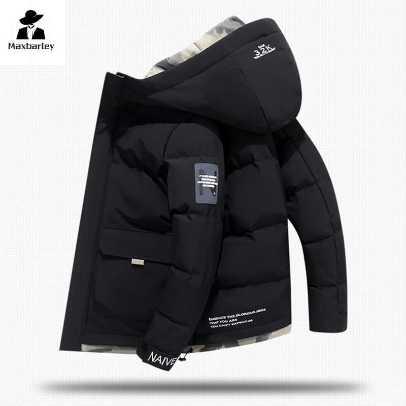 남성용 두꺼운 면 패딩 재킷, 따뜻한 플랩 포켓 오버코트, 가을 겨울 후드 스트리트웨어, 신상