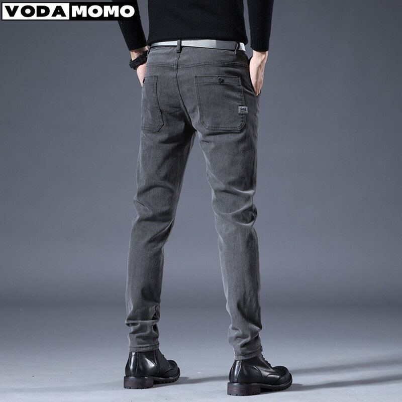 2023 осень и зима серые черные толстые эластичные джинсы мужские корейские облегающие мужские джинсовые леггинсы Мужская одежда Джинсы y2k