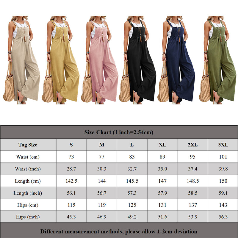 Loose Rompers Suspender Pants Jumpsuit Retro Spring S-XXL Solid Color Wide Leg 1pcs Cotton Inelastic Brand New